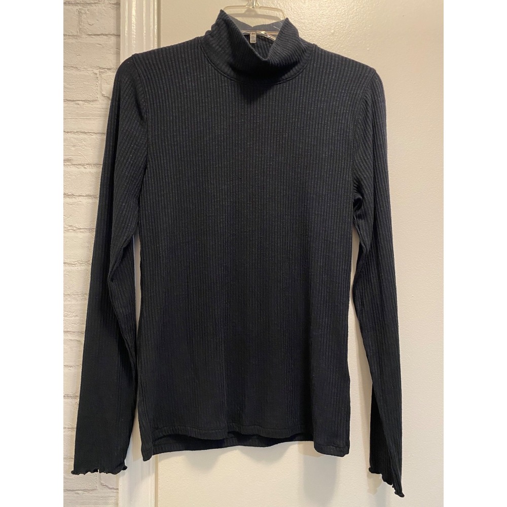 Abercrombie and Fitch Ribbed Black Cotton Blend Turtleneck large stretch light